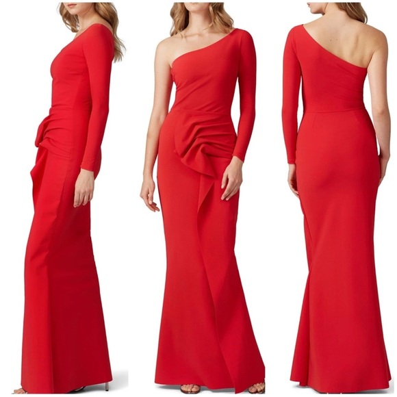 Chita Boni Kimina Gown Elegant Red One-Shoulder Dress size 48 or US size 12 - Picture 2 of 13
